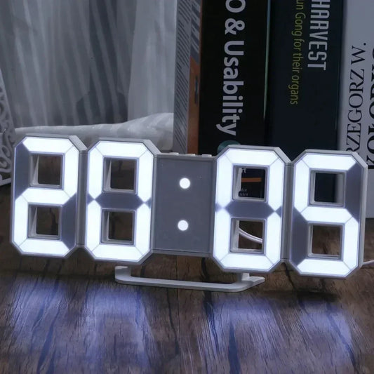 Reloj digital LED 3D color blanco con pantalla brillante para dormitorios u oficina.