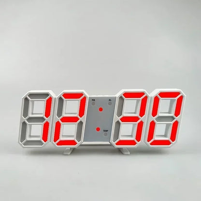Reloj digital LED 3D color rojo claro con pantalla brillante fácil de ver en la oscuridad.