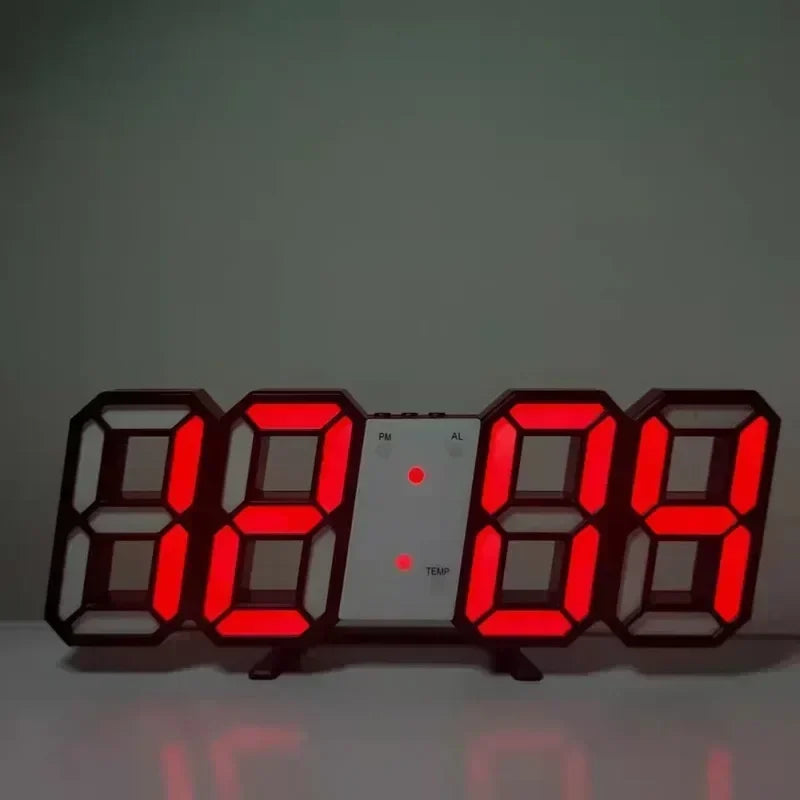 Reloj digital LED 3D color rojo con pantalla brillante fácil de ver en la oscuridad.